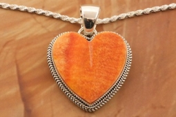 Artie Yellowhorse Genuine Spiny Oyster Shell Sterling Silver Heart Pendant